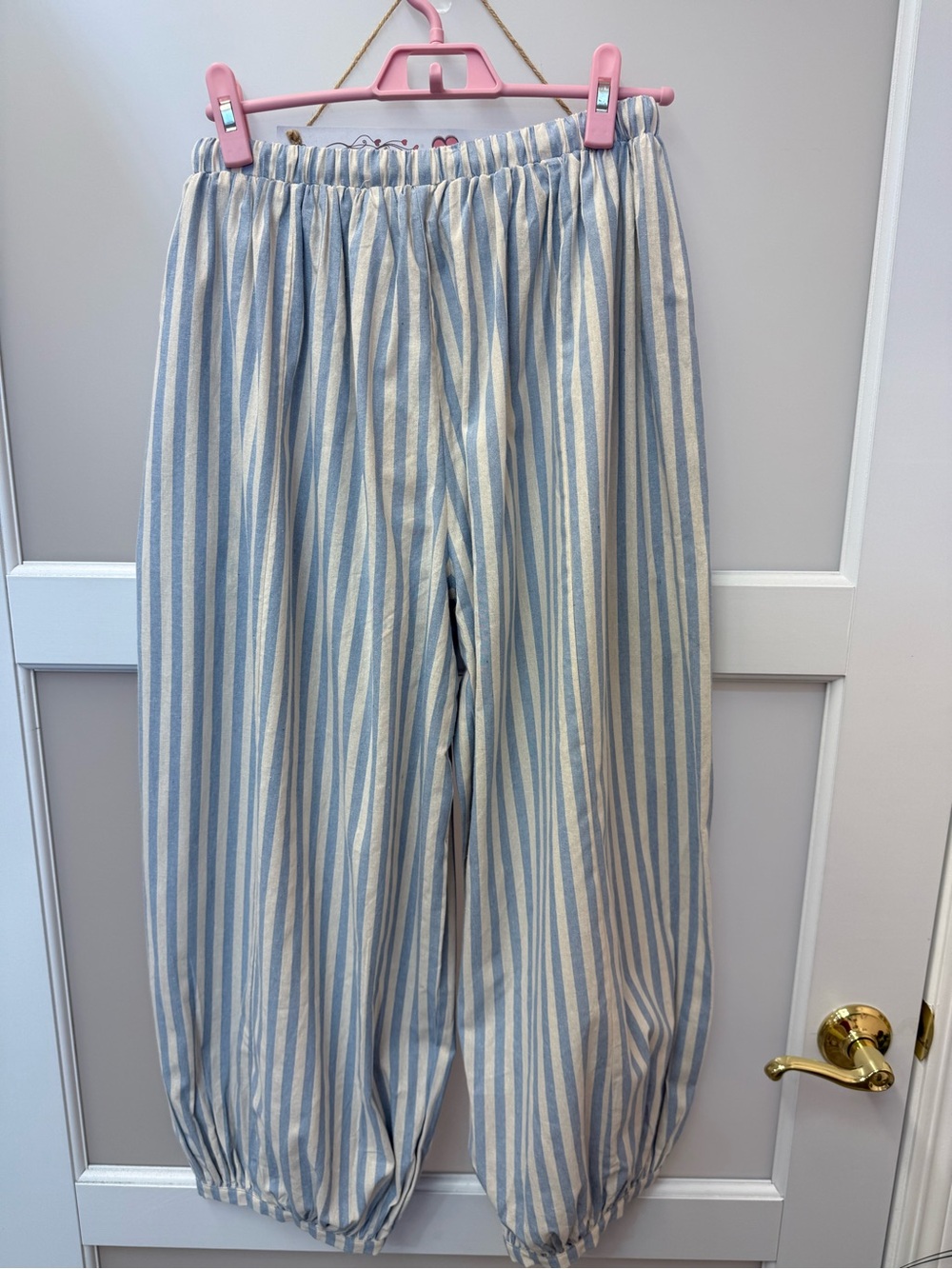 Light Blue and White Striped  Balloon Pants - Picture 3 of 4